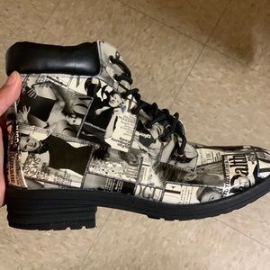 Shiny magazine designed boots